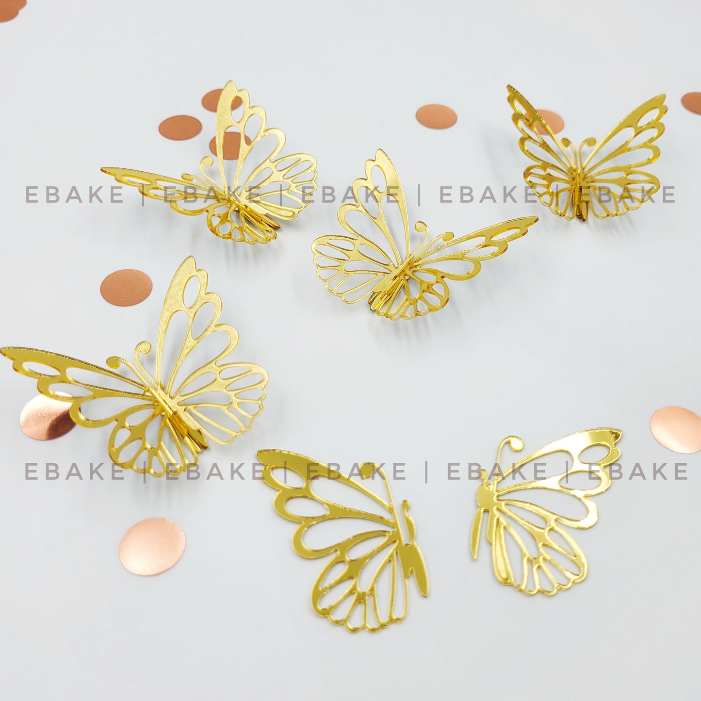 Golden Detachable 3D Butterflies (Set of 5)