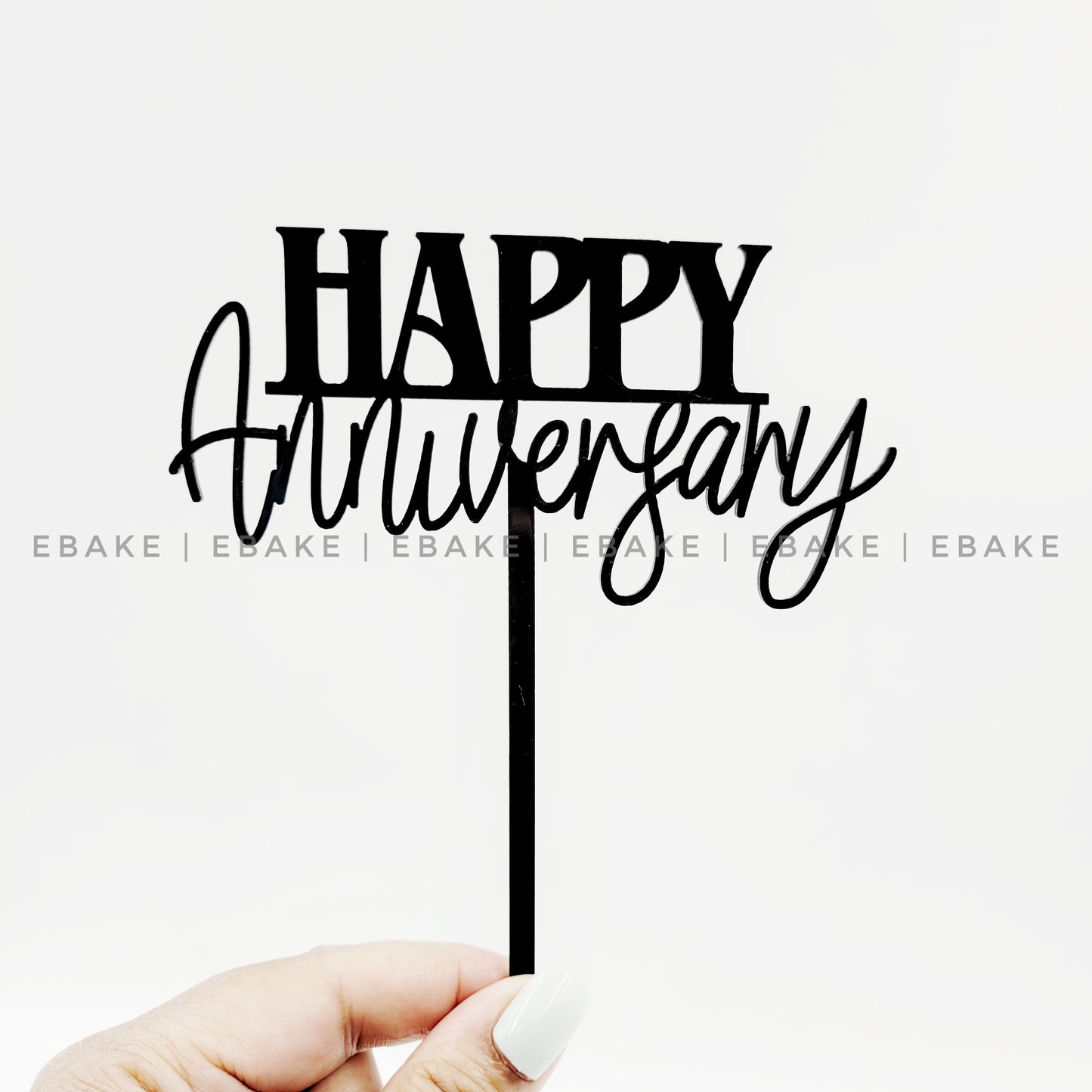 Happy Anniversary Cake Topper Black MDF