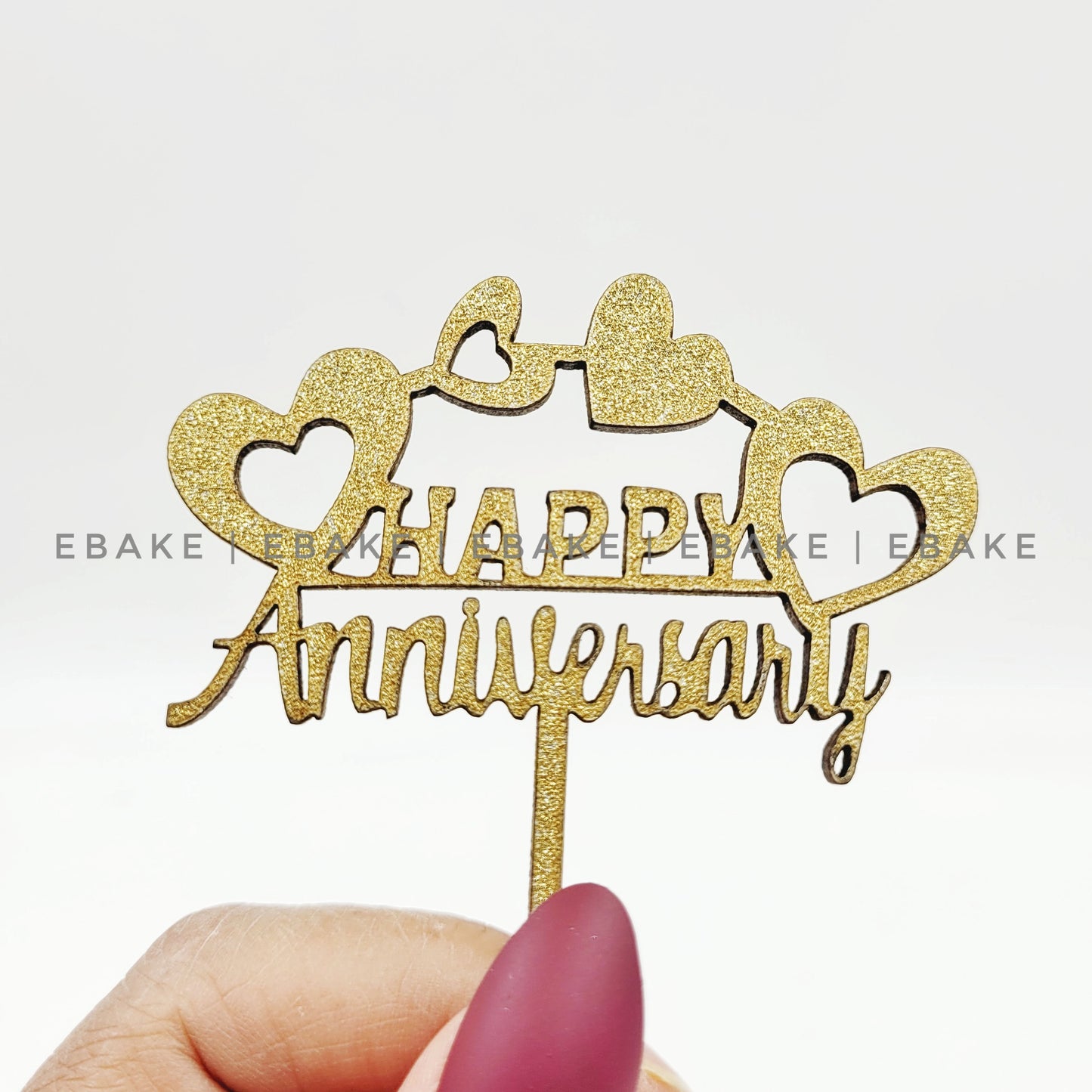 Happy Anniversary Mini Topper Gold Glitter (Set of 6) MDF