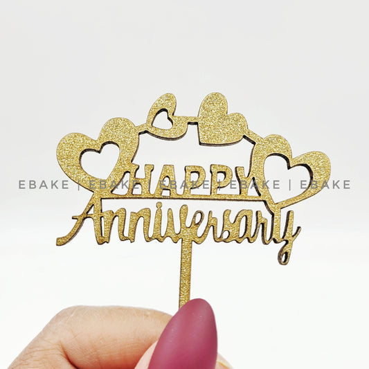 Happy Anniversary Mini Topper Gold Glitter (Set of 6) MDF