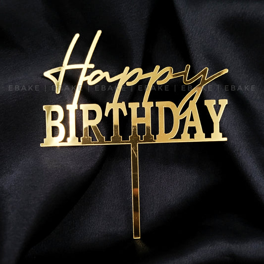 Happy Birthday Cake Topper Golden