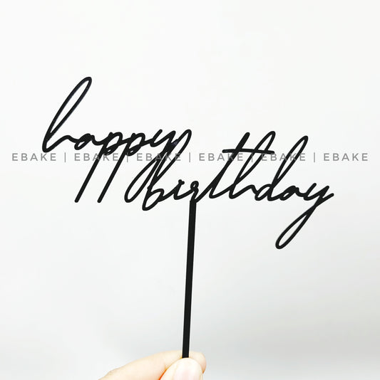 Happy Birthday Cake Topper Black