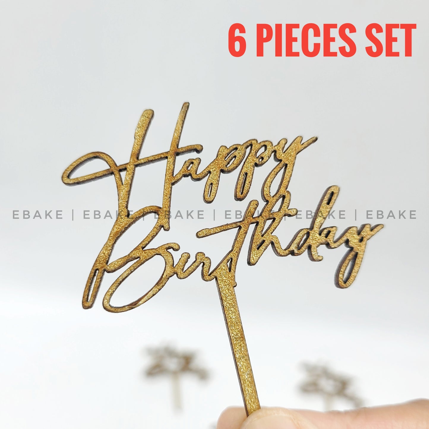Happy Birthday Mini Topper Gold Glitter (Set of 6) MDF