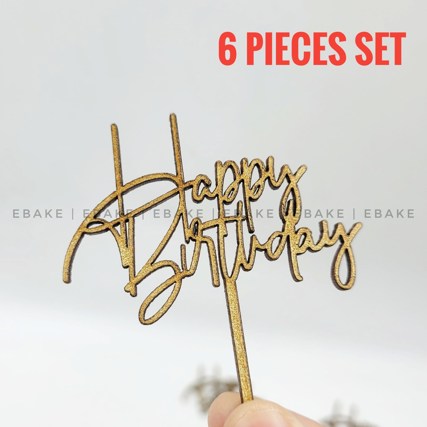 Happy Birthday Mini Topper Gold Glitter (Set of 6) MDF