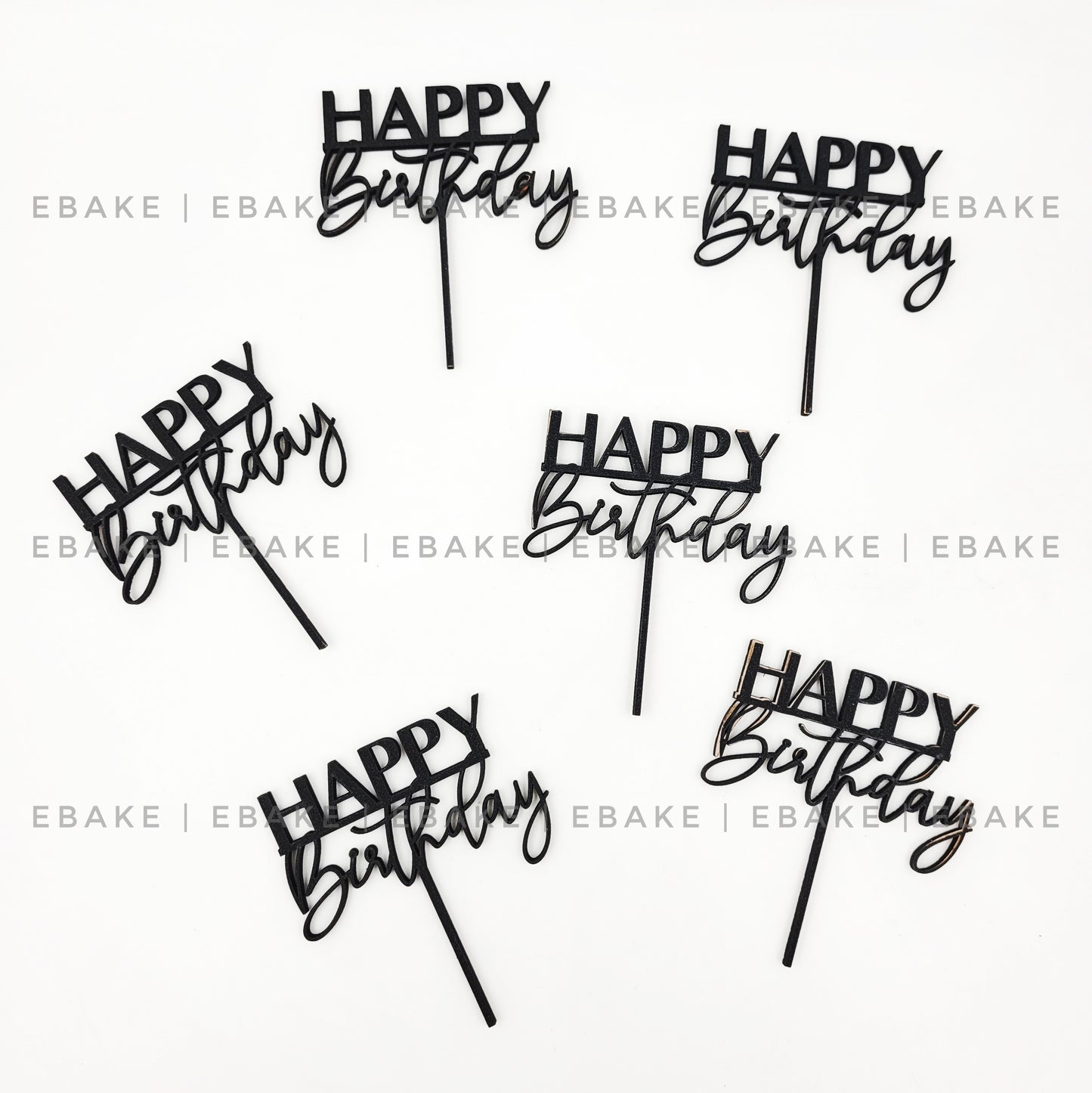 Happy Birthday Mini Topper Black Glitter (Set of 6) MDF