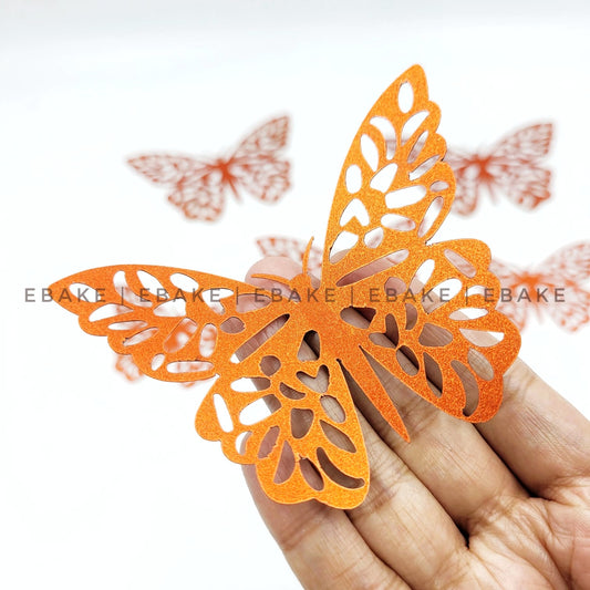 Orange Paper Butterflies (Set Of 6 Pieces) (Glitter)