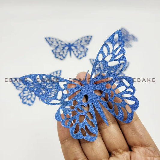 Blue Paper Butterflies (Set Of 6 Pieces) (Glitter)