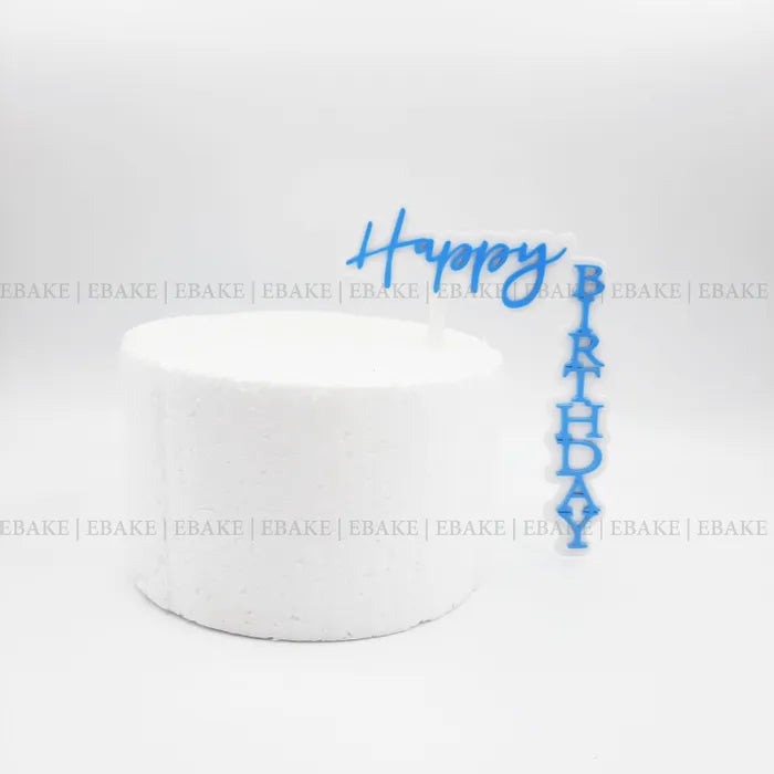 EBL101 Happy Birthday Vertical L-Shaped Cake Topper (White & Blue)