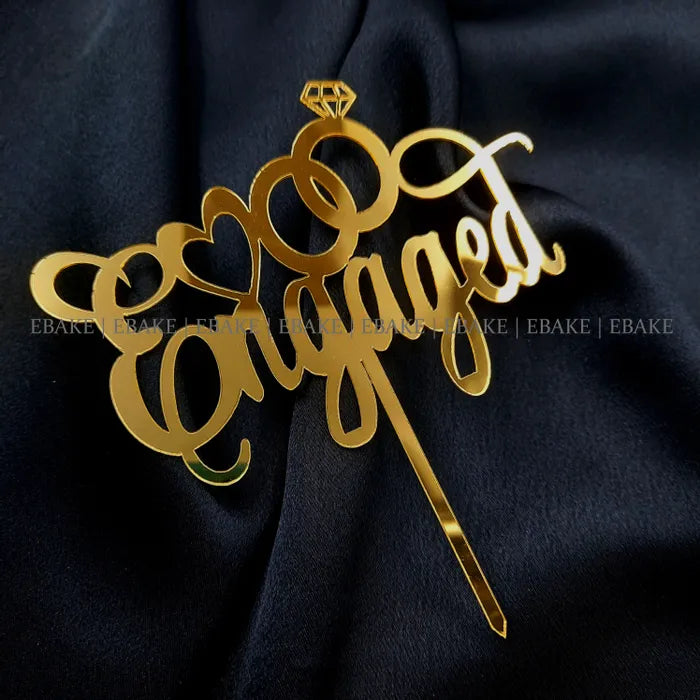 Engaged Cake Topper Golden