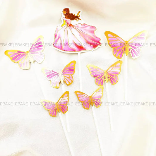 Butterflies And Girl Cake Topper - Pink