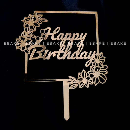 Happy Birthday Cake Topper Golden