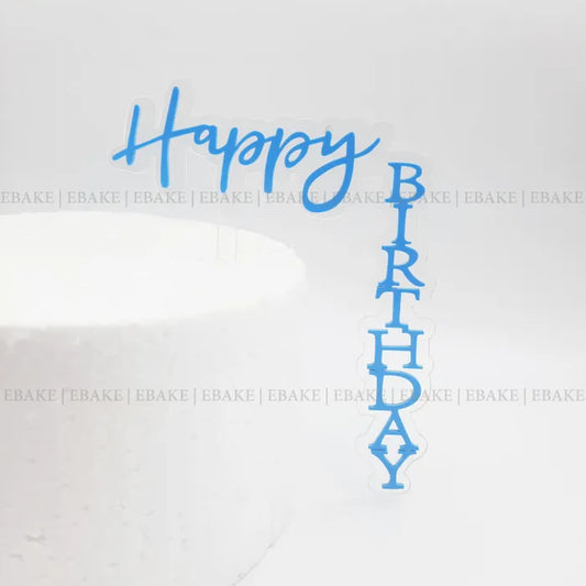 EBL104 Happy Birthday Vertical L-Shaped Cake Topper (Clear & Blue)