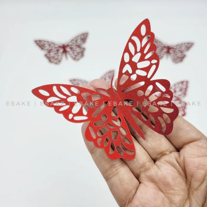 Red Paper Butterflies (Set Of 6 Pieces) (Glitter)