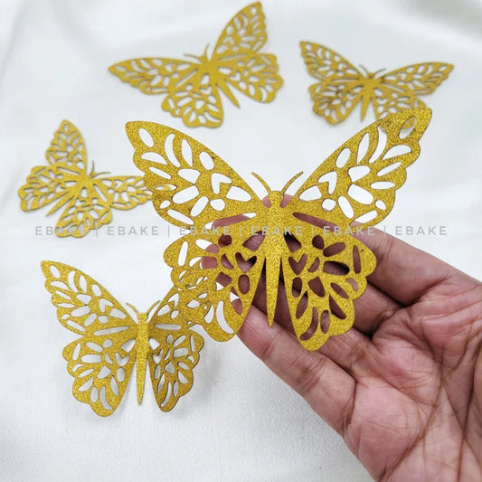 Golden Paper Butterflies (Set Of 6 Pieces) (Glitter)