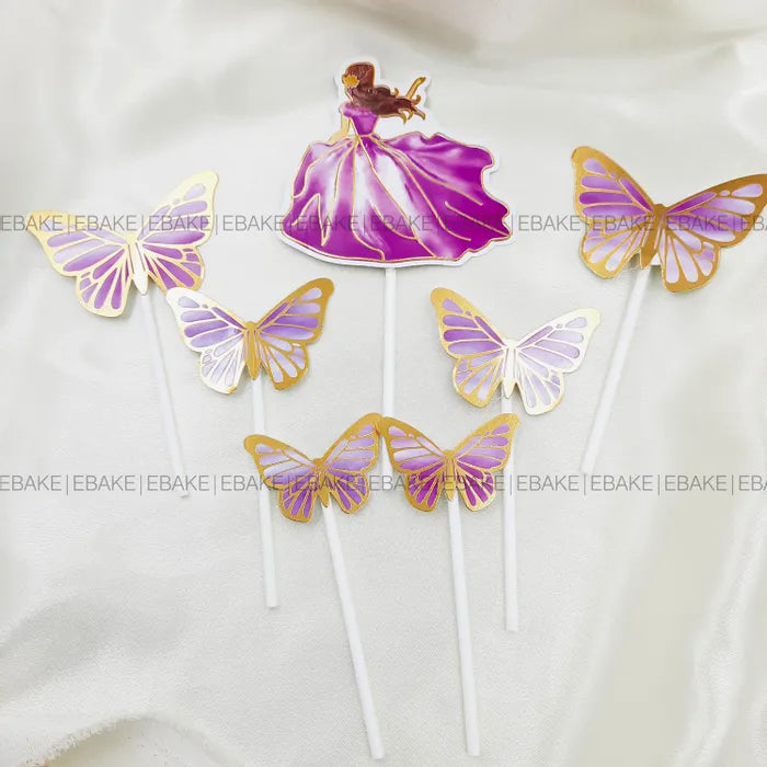 Butterflies And Girl Cake Topper - Purple