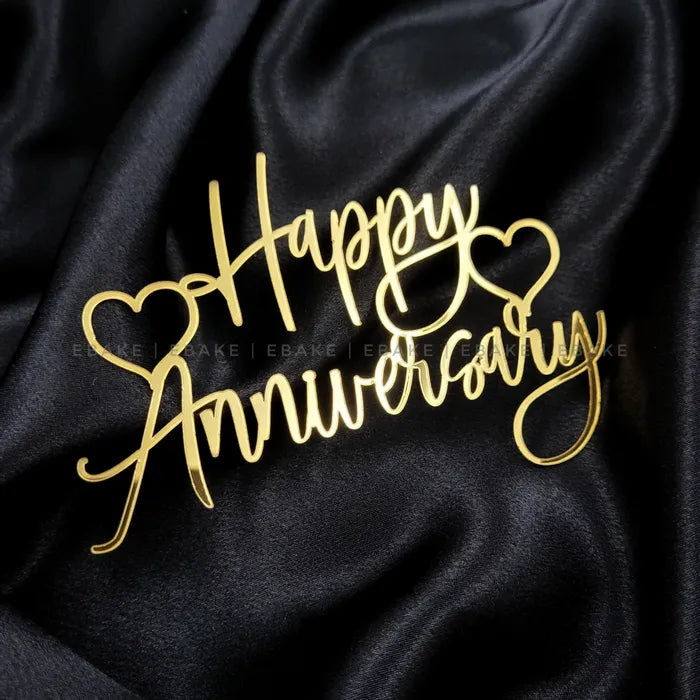 Happy Anniversary Cutout (Cake Charm) Golden