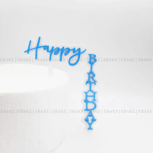 EBL101 Happy Birthday Vertical L-Shaped Cake Topper (White & Blue)