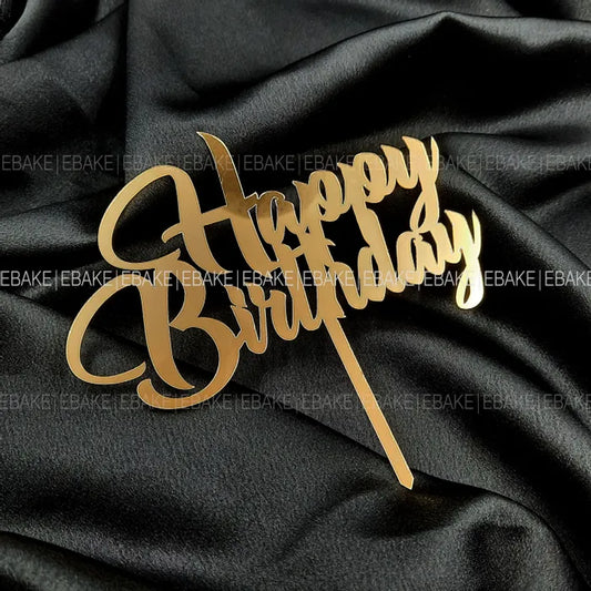 Happy Birthday Cake Topper Golden