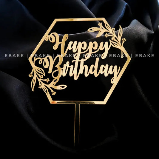 Happy Birthday Cake Topper Golden