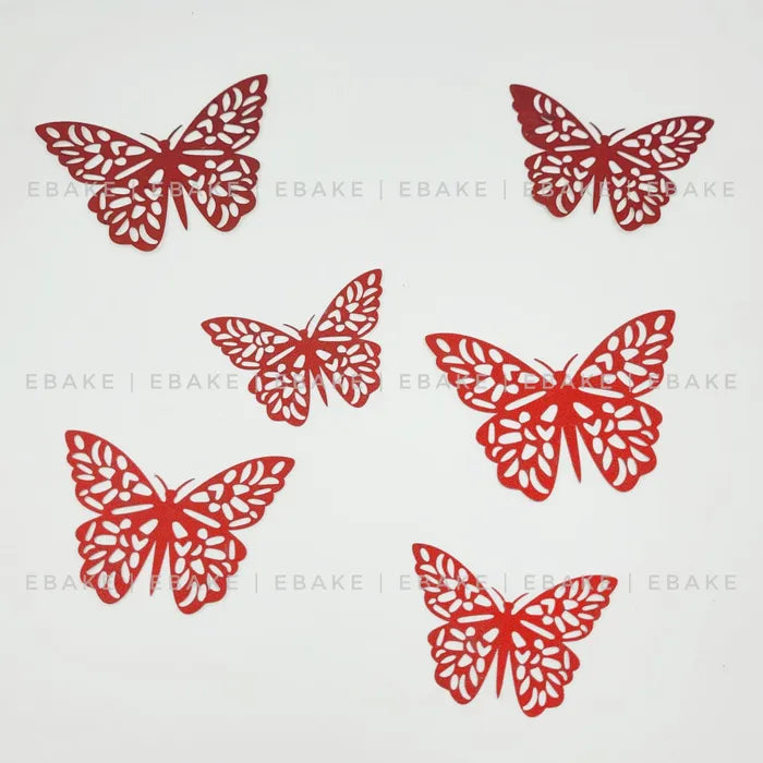 Red Paper Butterflies (Set Of 6 Pieces) (Glitter)