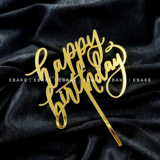 Happy Birthday Cake Topper Golden