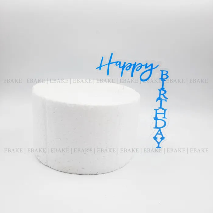 EBL104 Happy Birthday Vertical L-Shaped Cake Topper (Clear & Blue)